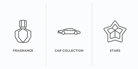 Wall Mural - luxury outline icons set. thin line icons such as fragrance, car collection, stars vector. linear icon sheet can be used web and mobile