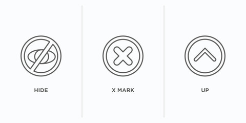 Poster - interface outline icons set. thin line icons such as hide, x mark, up vector. linear icon sheet can be used web and mobile