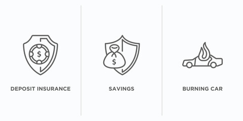 Poster - insurance outline icons set. thin line icons such as deposit insurance, savings, burning car vector.