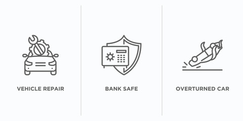 Poster - insurance outline icons set. thin line icons such as vehicle repair, bank safe, overturned car vector. linear icon sheet can be used web and mobile