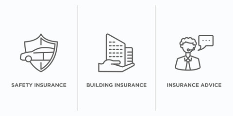 Poster - insurance outline icons set. thin line icons such as safety insurance, building insurance, advice vector. linear icon sheet can be used web and mobile