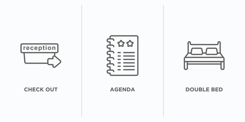Poster - hotel and restaurant outline icons set. thin line icons such as check out, agenda, double bed vector