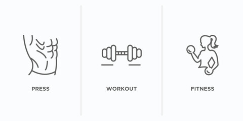 Poster - gymandfitness outline icons set. thin line icons such as press, workout, fitness vector. linear icon sheet can be used web and mobile
