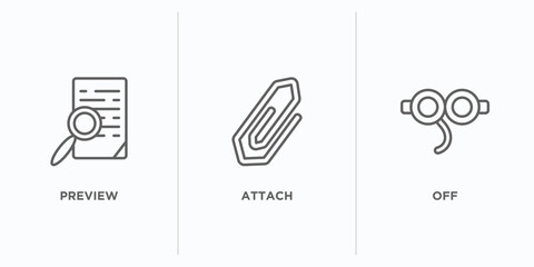Poster - geometry outline icons set. thin line icons such as preview, attach, off vector. linear icon sheet can be used web and mobile