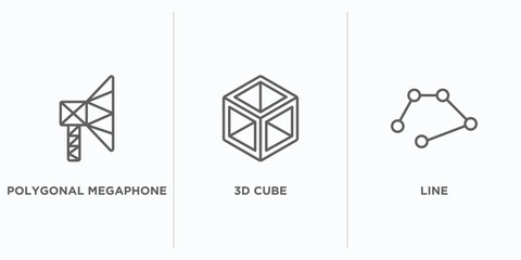 Poster - geometry outline icons set. thin line icons such as polygonal megaphone, 3d cube, line vector. linear icon sheet can be used web and mobile