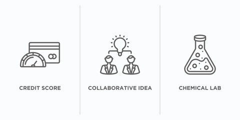 Poster - general outline icons set. thin line icons such as credit score, collaborative idea, chemical lab vector. linear icon sheet can be used web and mobile