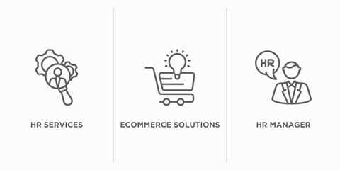 Poster - general outline icons set. thin line icons such as hr services, ecommerce solutions, hr manager vect