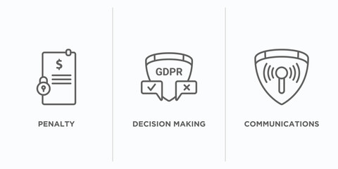 Poster - gdpr outline icons set. thin line icons such as penalty, decision making, communications vector. lin