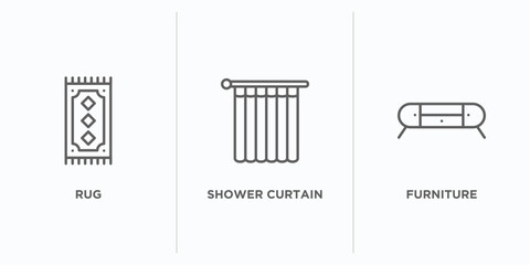 Wall Mural - furniture & household outline icons set. thin line icons such as rug, shower curtain, furniture vector. linear icon sheet can be used web and mobile