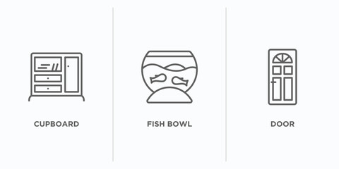 Poster - furniture & household outline icons set. thin line icons such as cupboard, fish bowl, door vector. linear icon sheet can be used web and mobile