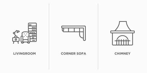 Poster - furniture & household outline icons set. thin line icons such as livingroom, corner sofa, chimney vector. linear icon sheet can be used web and mobile