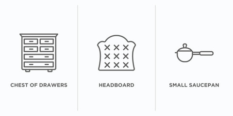 Poster - furniture & household outline icons set. thin line icons such as chest of drawers, headboard, small saucepan vector. linear icon sheet can be used web and mobile