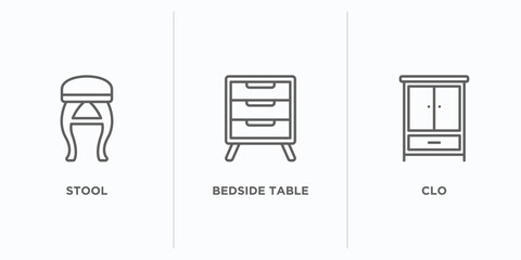 Poster - furniture outline icons set. thin line icons such as stool, bedside table, clo vector. linear icon sheet can be used web and mobile