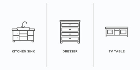Poster - furniture outline icons set. thin line icons such as kitchen sink, dresser, tv table vector. linear icon sheet can be used web and mobile