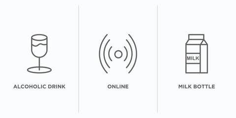 Poster - fast food outline icons set. thin line icons such as alcoholic drink, online, milk bottle vector. li