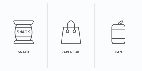 Poster - fast food outline icons set. thin line icons such as snack, paper bag, can vector. linear icon sheet can be used web and mobile