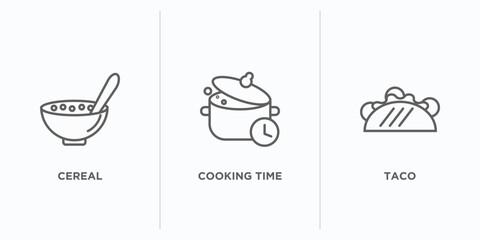 Poster - fast food outline icons set. thin line icons such as cereal, cooking time, taco vector. linear icon sheet can be used web and mobile