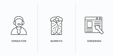 Poster - fast food outline icons set. thin line icons such as operator, burrito, ordering vector. linear icon sheet can be used web and mobile