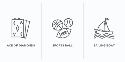 Poster - arcade outline icons set. thin line icons such as ace of diamonds, sports ball, sailing boat vector. linear icon sheet can be used web and mobile