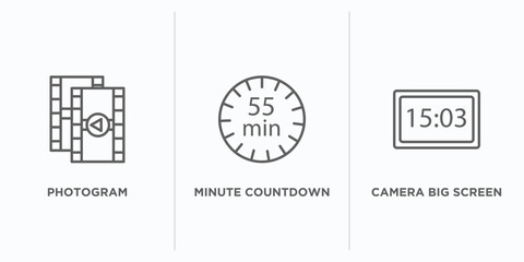 Poster - electronic stuff fill outline icons set. thin line icons such as photogram, minute countdown, camera big screen size vector. linear icon sheet can be used web and mobile