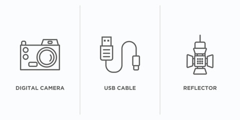 Poster - electronic stuff fill outline icons set. thin line icons such as digital camera, usb cable, reflector vector. linear icon sheet can be used web and mobile