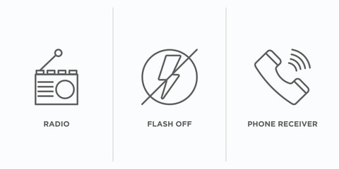 Poster - electronic stuff fill outline icons set. thin line icons such as radio, flash off, phone receiver vector. linear icon sheet can be used web and mobile