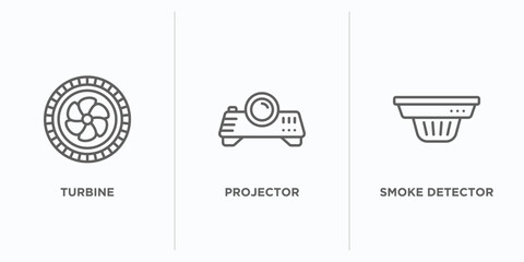 Poster - electronic devices outline icons set. thin line icons such as turbine, projector, smoke detector vec