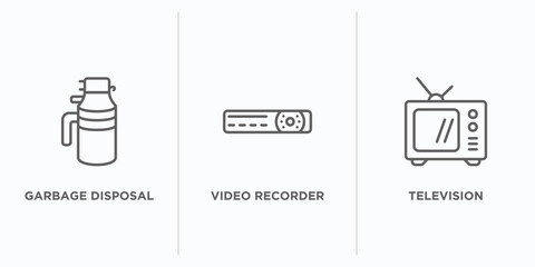 Poster - electronic devices outline icons set. thin line icons such as garbage disposal, video recorder, television vector. linear icon sheet can be used web and mobile