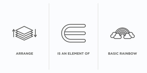 Poster - education outline icons set. thin line icons such as arrange, is an element of, basic rainbow vector. linear icon sheet can be used web and mobile