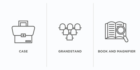 Poster - education outline icons set. thin line icons such as case, grandstand, book and magnifier vector. linear icon sheet can be used web and mobile