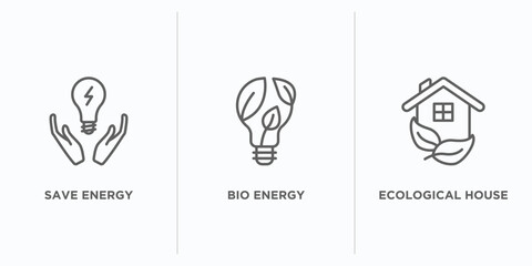 Poster - ecology outline icons set. thin line icons such as save energy, bio energy, ecological house vector. linear icon sheet can be used web and mobile