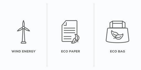 Poster - ecology outline icons set. thin line icons such as wind energy, eco paper, eco bag vector. linear ic