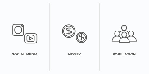 Poster - digital economy outline icons set. thin line icons such as social media, money, population vector. linear icon sheet can be used web and mobile