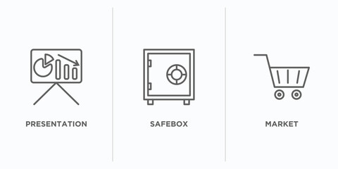 Poster - digital economy outline icons set. thin line icons such as presentation, safebox, market vector. linear icon sheet can be used web and mobile