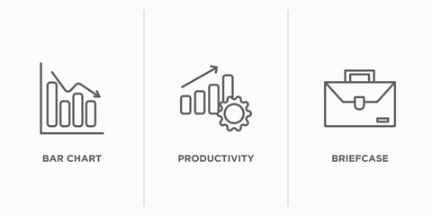 Poster - digital economy outline icons set. thin line icons such as bar chart, productivity, briefcase vector. linear icon sheet can be used web and mobile