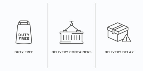 Poster - delivery and logistic outline icons set. thin line icons such as duty free, delivery containers, delivery delay vector. linear icon sheet can be used web and mobile