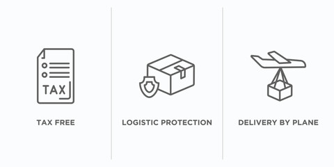 Poster - delivery and logistic outline icons set. thin line icons such as tax free, logistic protection, delivery by plane vector. linear icon sheet can be used web and mobile