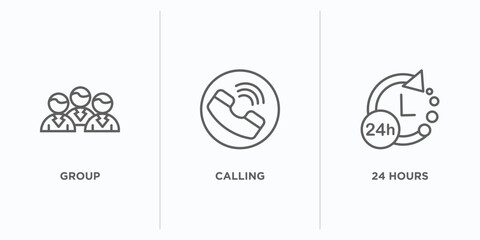Poster - customer service outline icons set. thin line icons such as group, calling, 24 hours vector. linear icon sheet can be used web and mobile