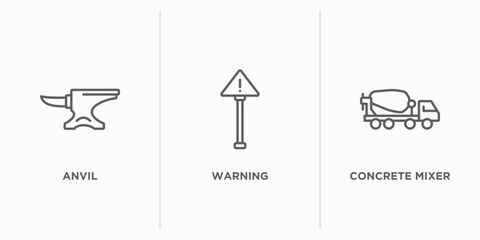 Poster - construction tools outline icons set. thin line icons such as anvil, warning, concrete mixer vector. linear icon sheet can be used web and mobile