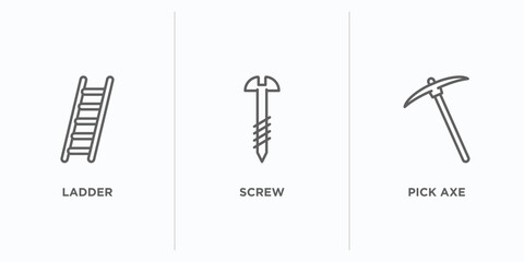 Poster - construction tools outline icons set. thin line icons such as ladder, screw, pick axe vector. linear icon sheet can be used web and mobile