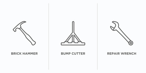 Poster - construction tools outline icons set. thin line icons such as brick hammer, bump cutter, repair wrench vector. linear icon sheet can be used web and mobile