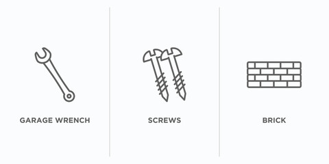 Poster - construction tools outline icons set. thin line icons such as garage wrench, screws, brick vector. linear icon sheet can be used web and mobile