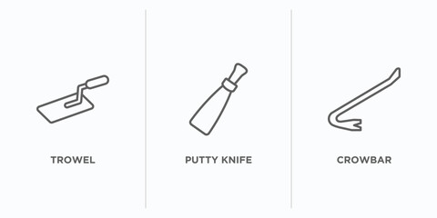 Poster - construction tools outline icons set. thin line icons such as trowel, putty knife, crowbar vector. l