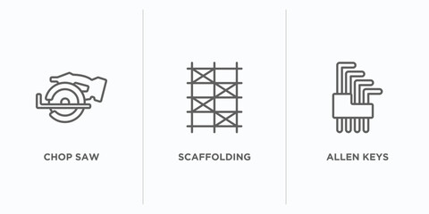 Poster - construction and tools outline icons set. thin line icons such as chop saw, scaffolding, allen keys vector. linear icon sheet can be used web and mobile