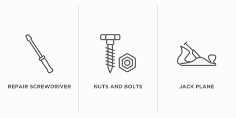 Poster - construction tools outline icons set. thin line icons such as repair screwdriver, nuts and bolts, jack plane vector. linear icon sheet can be used web and mobile