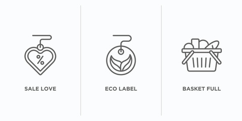 Poster - commerce outline icons set. thin line icons such as sale love, eco label, basket full vector. linear icon sheet can be used web and mobile
