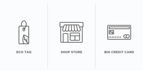 Poster - commerce outline icons set. thin line icons such as eco tag, shop store, big credit card vector. linear icon sheet can be used web and mobile