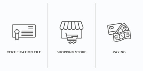Poster - commerce outline icons set. thin line icons such as certification file, shopping store, paying vector. linear icon sheet can be used web and mobile
