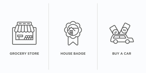 Poster - commerce outline icons set. thin line icons such as grocery store, house badge, buy a car vector. linear icon sheet can be used web and mobile