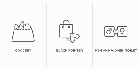 Poster - commerce outline icons set. thin line icons such as grocery, black pointer, men and women toilet vector. linear icon sheet can be used web and mobile